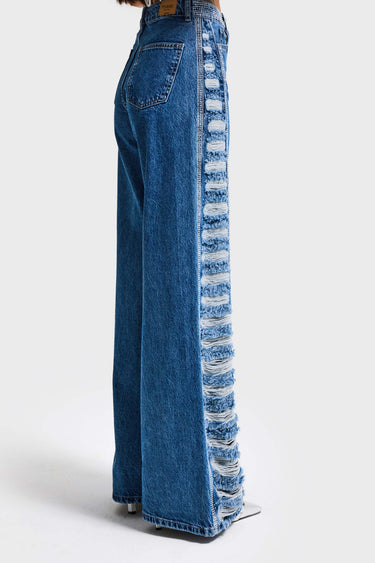 RHINESTONE FLARE MID RISE JEANS