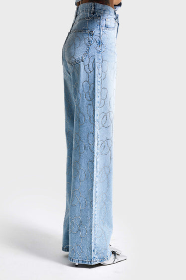 RHINESTONE LOOSE MID RISE JEANS