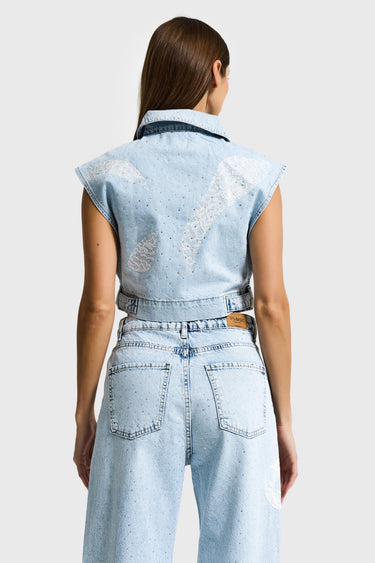 RHINESTONE DENIM WAISTCOAT
