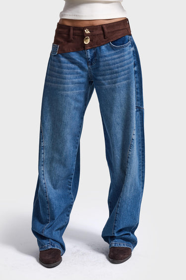 SUEDE WAIST BARREL MID RISE JEANS