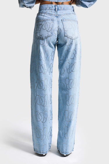 RHINESTONE LOOSE MID RISE JEANS