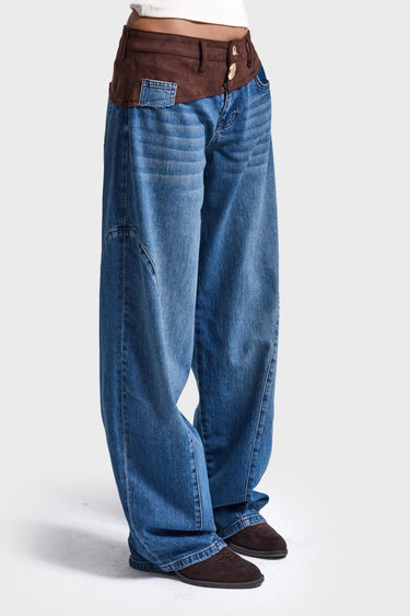 SUEDE WAIST BARREL MID RISE JEANS