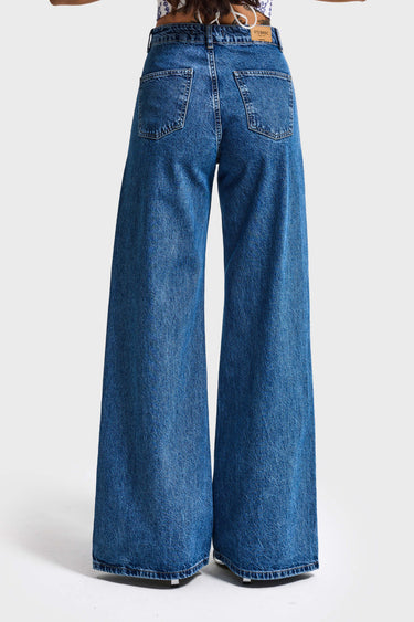 RHINESTONE FLARE MID RISE JEANS