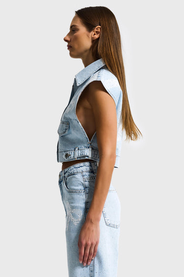 RHINESTONE DENIM WAISTCOAT
