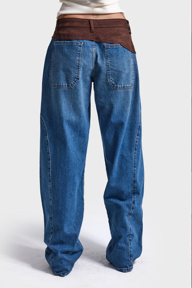 SUEDE WAIST BARREL MID RISE JEANS