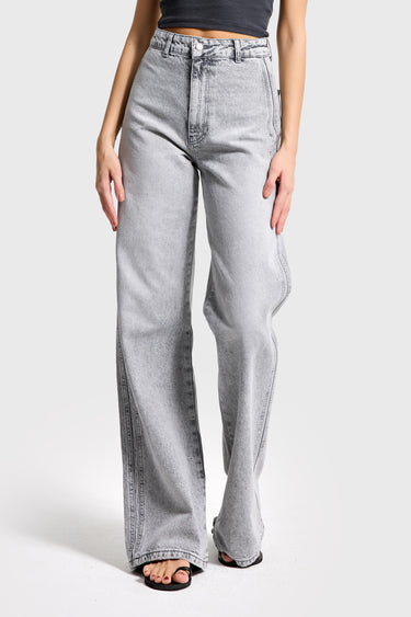 LOOSE MID RISE JEANS - LIGHT GRAY