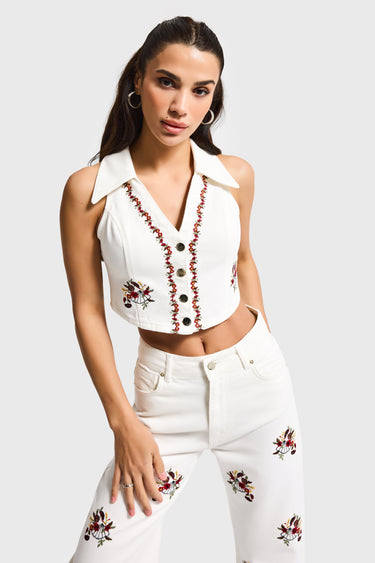 CROPPED DENIM WAISTCOAT