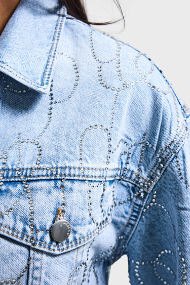 RHINESTONE CROPPED DENIM JACKET