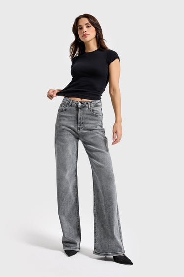 WIDE HIGH RISE JEANS - GRAY