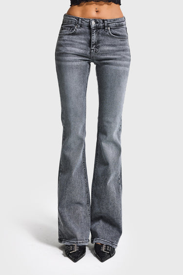 Flare Mid Rise Jeans - Light Gray