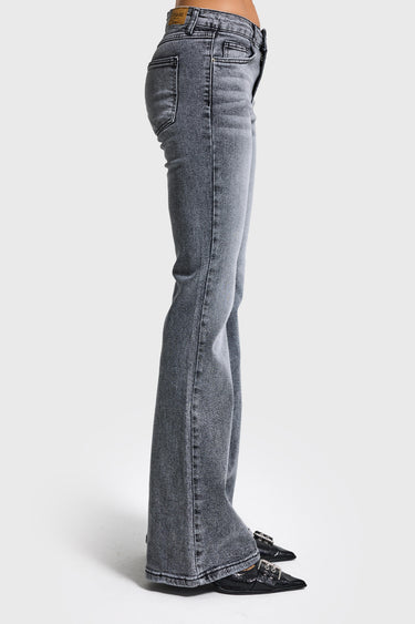 Flare Mid Rise Jeans - Light Gray