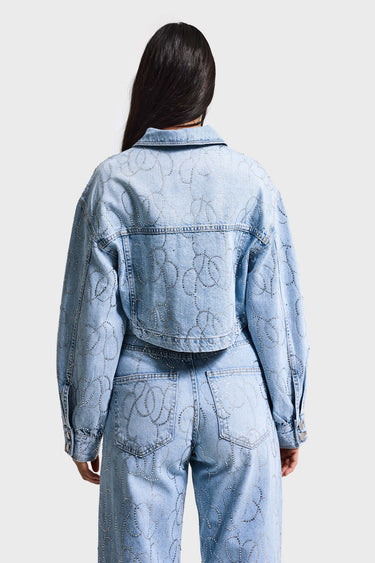 RHINESTONE CROPPED DENIM JACKET