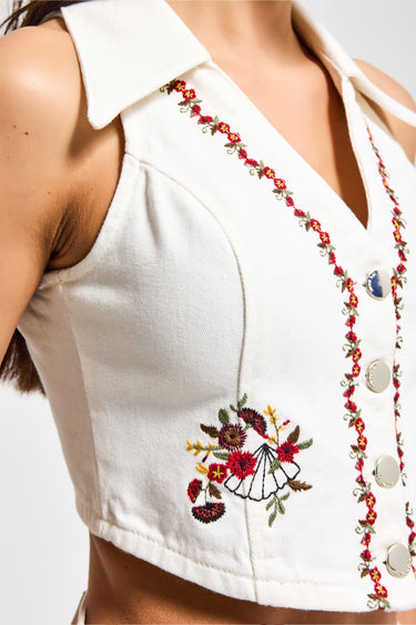 CROPPED DENIM WAISTCOAT