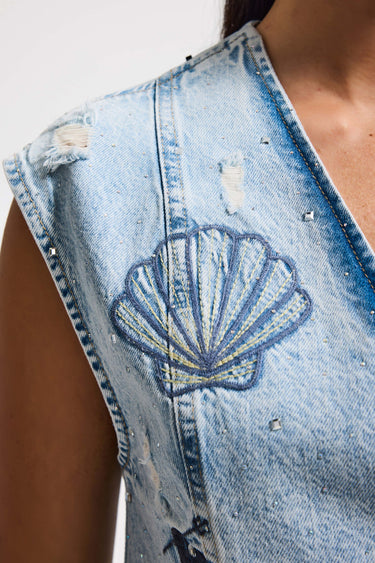 RHINESTONE DENIM WAISTCOAT