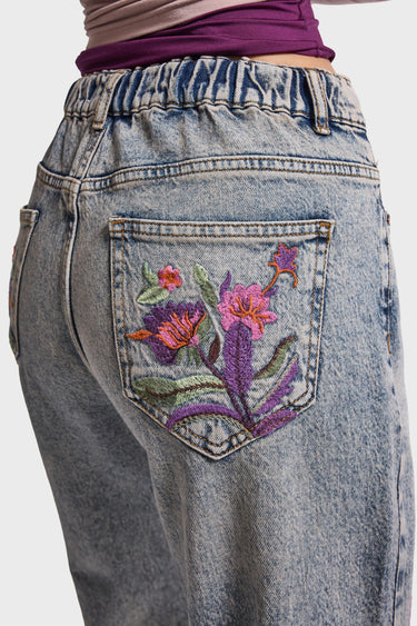 ELASTICATED FLARE MID RISE JEANS