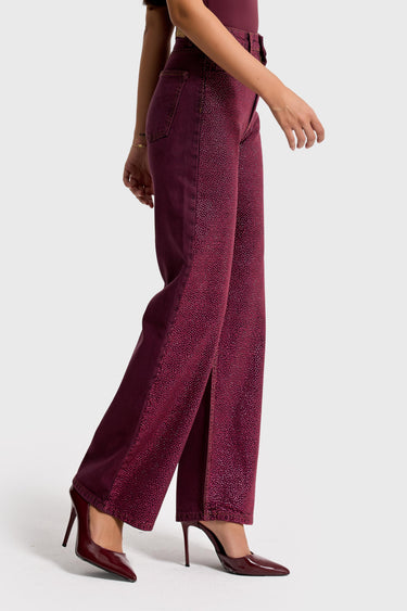 RHINESTONE STRAIGHT HIGH RISE JEANS - CHERRY