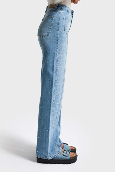 RHINESTONE STRAIGHT HIGH RISE JEANS