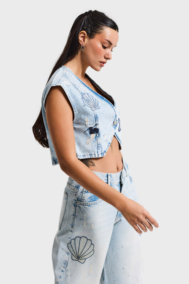 RHINESTONE DENIM WAISTCOAT