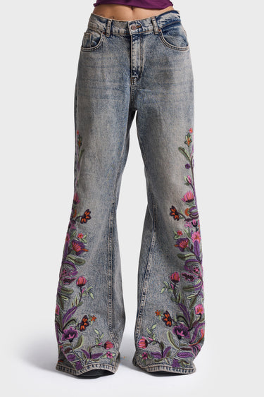 ELASTICATED FLARE MID RISE JEANS
