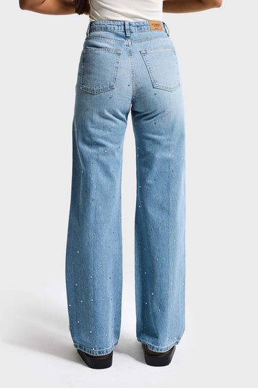 RHINESTONE STRAIGHT HIGH RISE JEANS