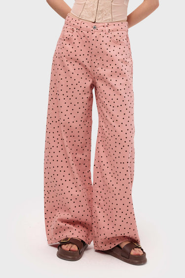 POLKA BAGGY LOW RISE JEANS - CORAL