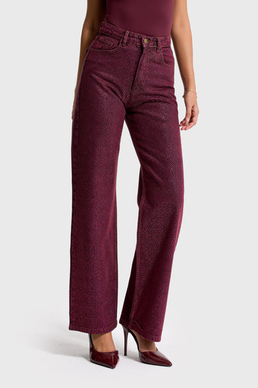 RHINESTONE STRAIGHT HIGH RISE JEANS - CHERRY