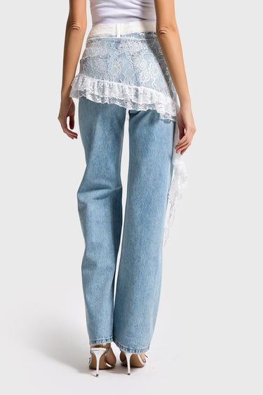 LACE STRAIGHT HIGH RISE JEANS