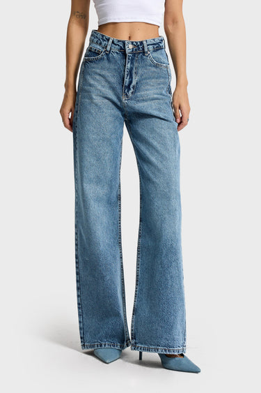 OLEA WIDE HIGH RISE JEANS  - AQUA