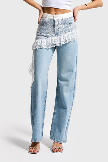 LACE STRAIGHT HIGH RISE JEANS