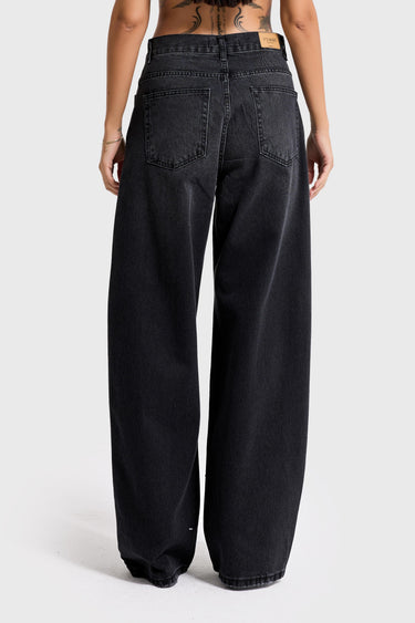 RHINESTONE MID RISE LOOSE JEANS - GRAPHITE