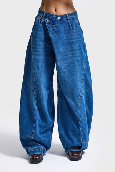 CROSS BAGGY BALLOON MID RISE JEANS - ROYAL BLUE