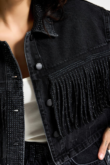 RHINESTONE CROPPED DENIM JACKET