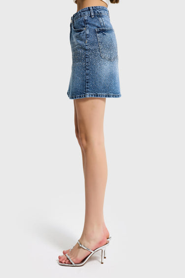 Rhinestone Mini Denim Skirt