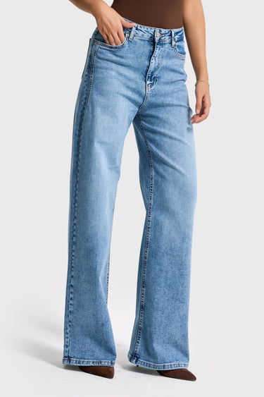 WIDE HIGH RISE JEANS - AQUA