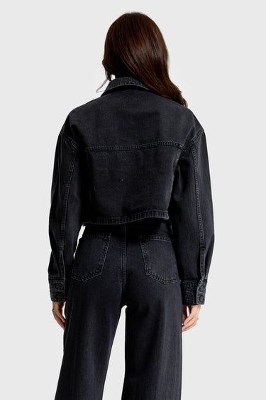 RHINESTONE CROPPED DENIM JACKET