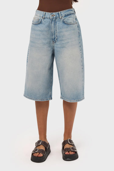 ELASTICATED BERMUDA DENIM SHORT - AQUA