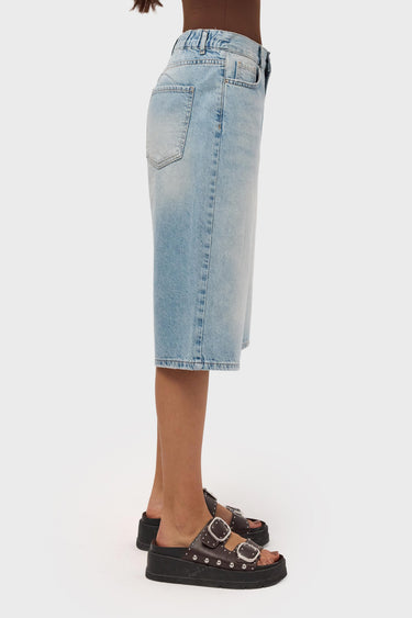 ELASTICATED BERMUDA DENIM SHORT - AQUA