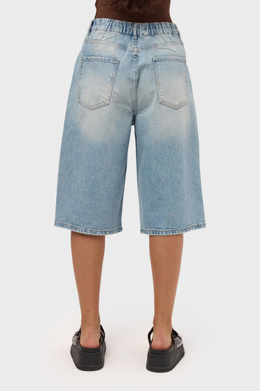 ELASTICATED BERMUDA DENIM SHORT - AQUA
