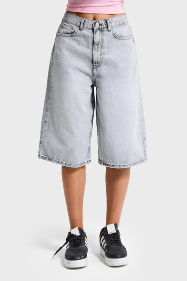 ELASTICATED BERMUDA DENIM SHORT - LIGHT GRAY
