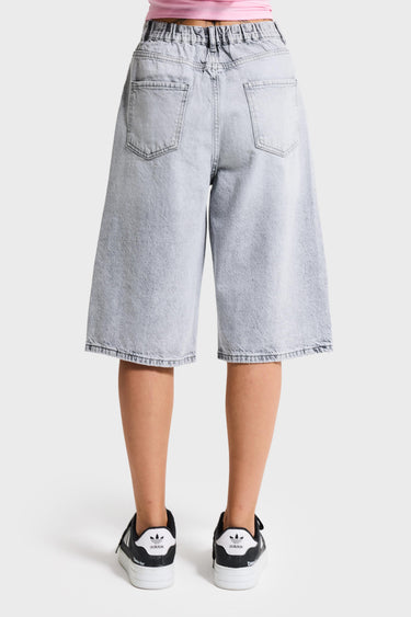 ELASTICATED BERMUDA DENIM SHORT - LIGHT GRAY