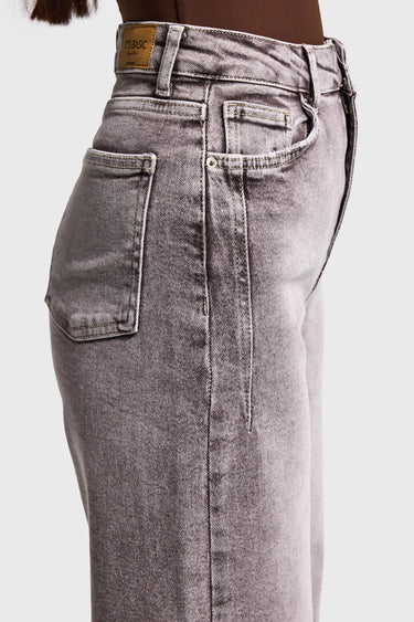 WIDE LEG HIGH RISE JEANS - STONE