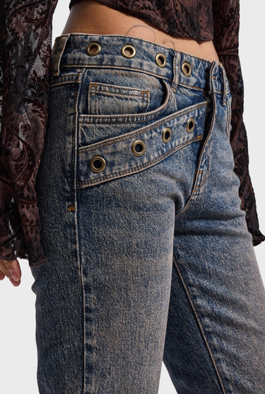 FLARE MID RISE JEANS - CORNFLOWER