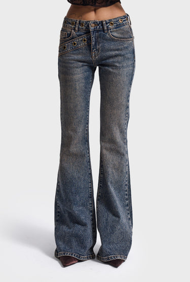 FLARE MID RISE JEANS - CORNFLOWER