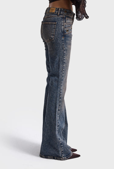 FLARE MID RISE JEANS - CORNFLOWER