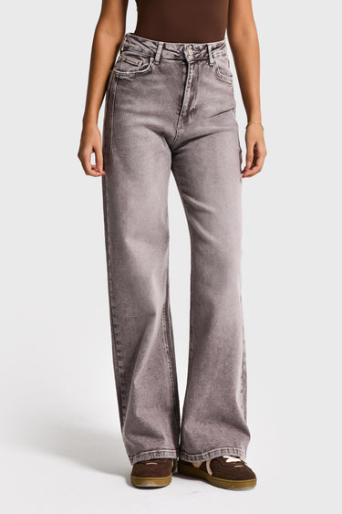WIDE LEG HIGH RISE JEANS - STONE