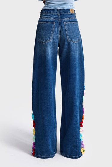 FLORAL PALAZZO MID RISE JEANS