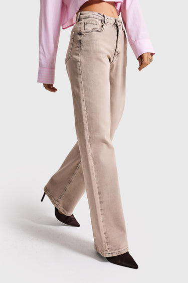STRAIGHT MID RISE JEANS - TAUPE