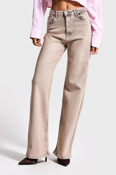 STRAIGHT MID RISE JEANS - TAUPE