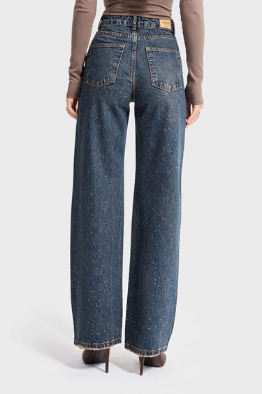 RHINESTONE STRAIGHT HIGH RISE JEANS
