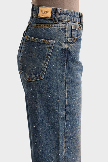 RHINESTONE STRAIGHT HIGH RISE JEANS